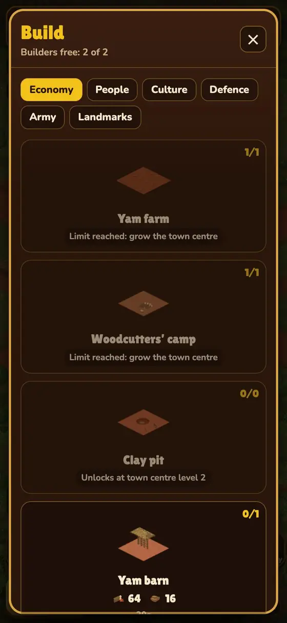 The build menu